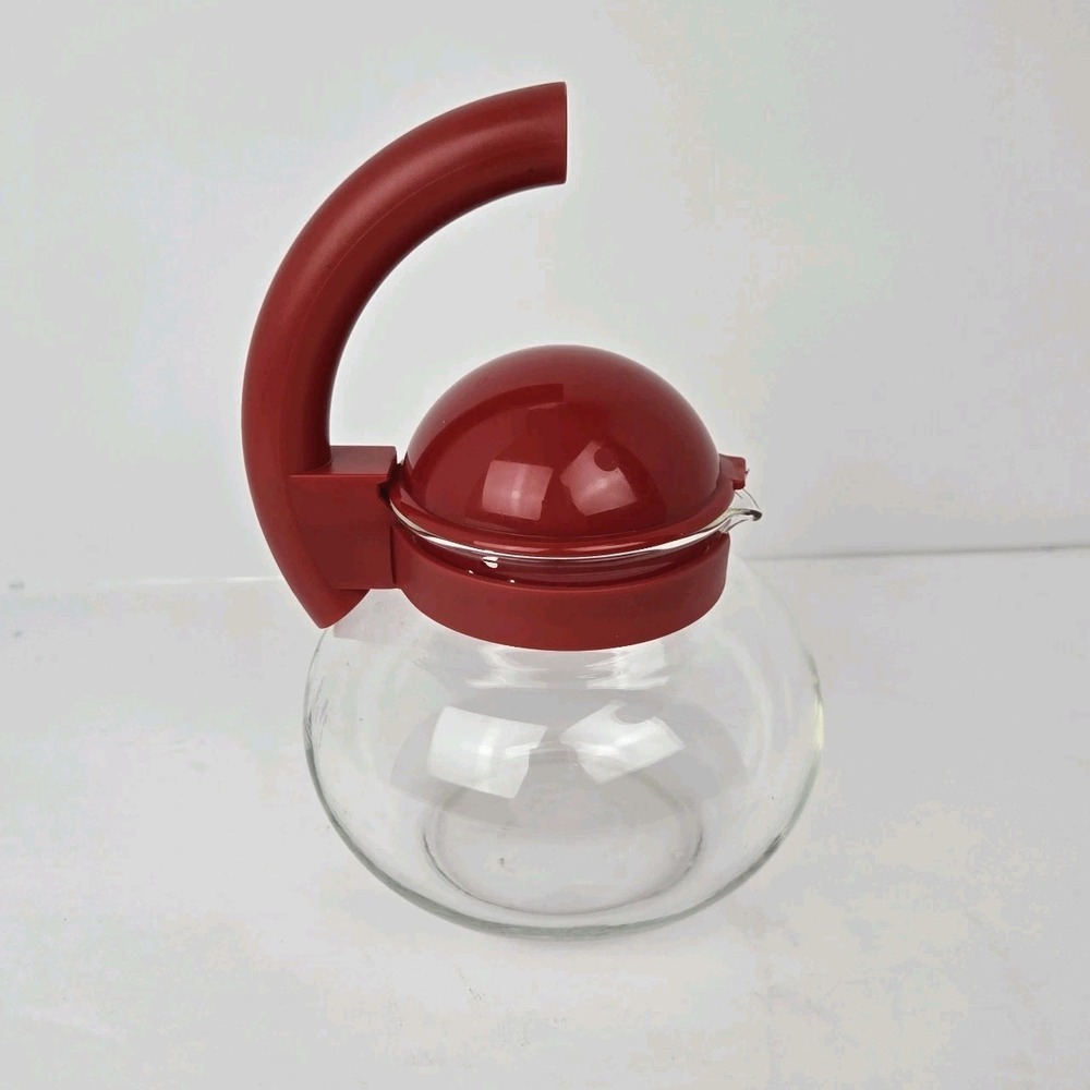Guzzini Focus Tea Kettle Vintage Italian Made Glass Red Top retro‎ kitchen